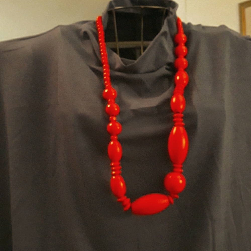 Red wooden bead necklace
